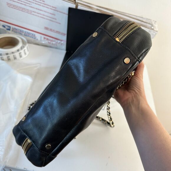 Rebecca Minkoff Black Leather Shoulder Bag Purse with Gold Hardware Chain Strap - Picture 14 of 16
